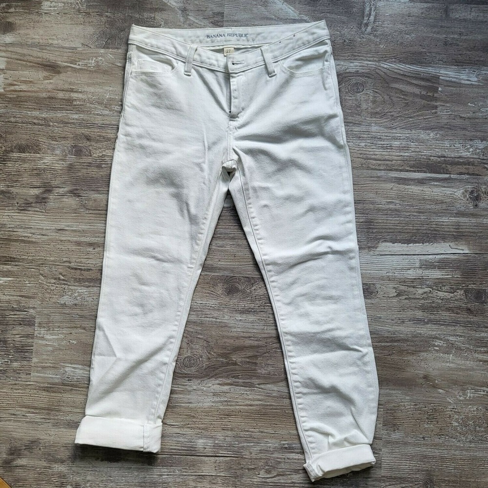 Banana Republic Womens White Skinny Jeans Size 27 Cotton Cuff Rollup Capri Pant - Picture 12 of 12